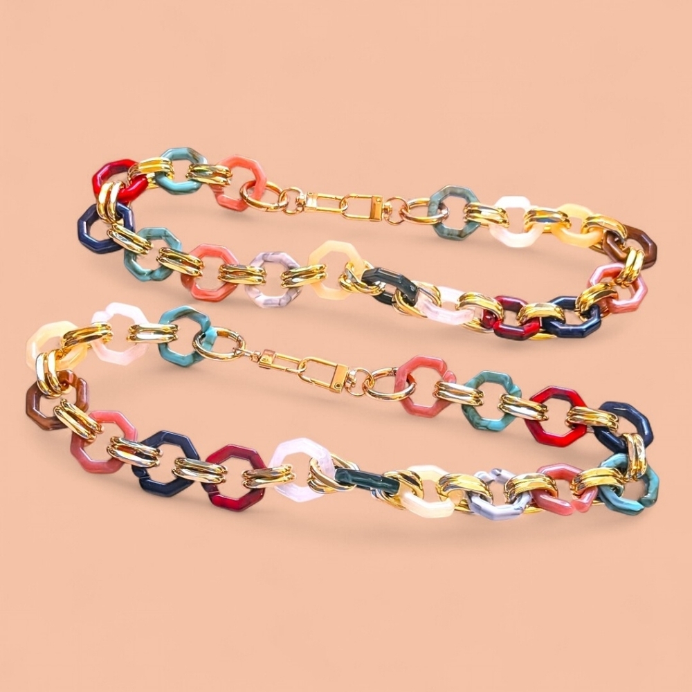 💜✨4/$20 Multicolor Resin and Gold Chain Versitile Strap For Bag Necklace Belt